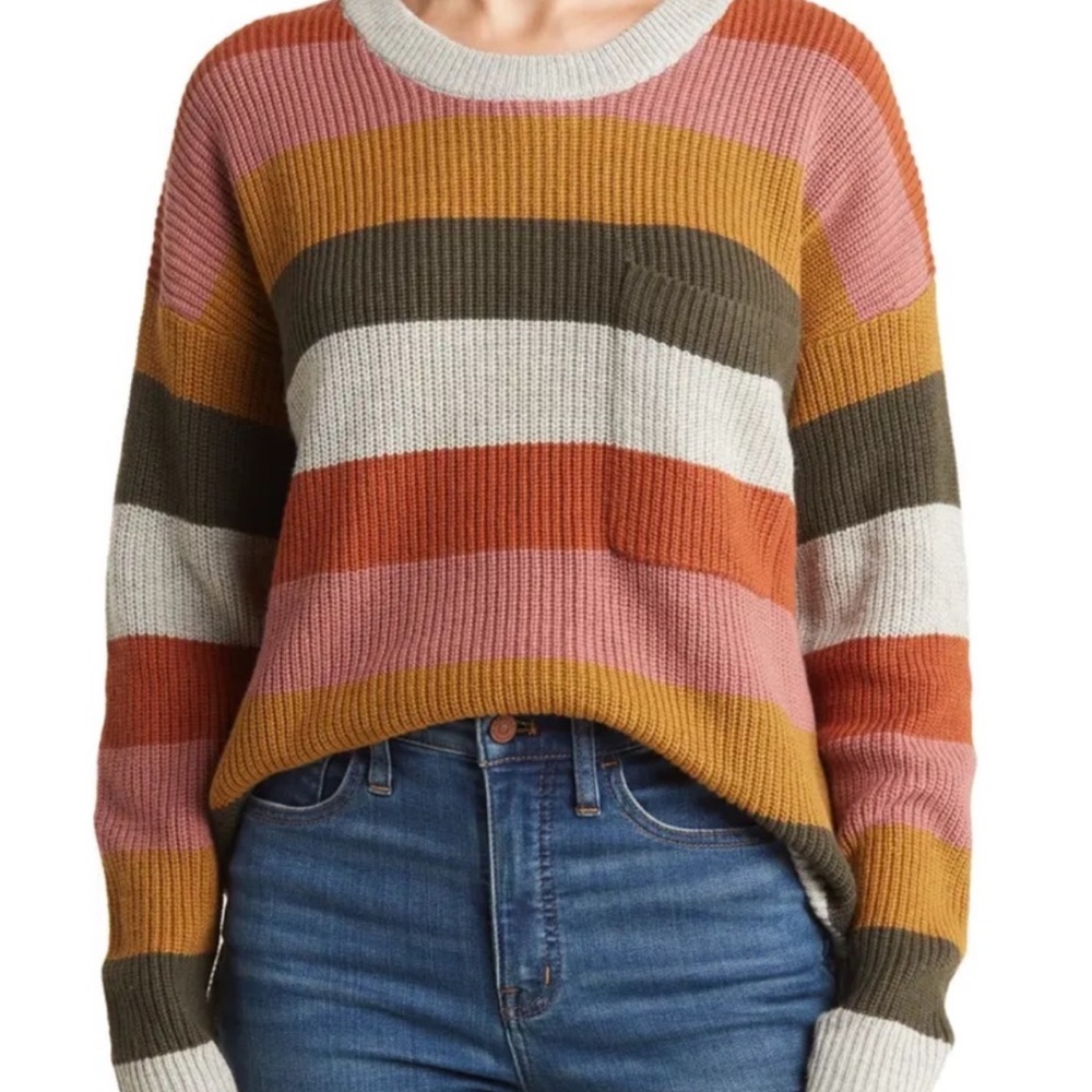 Madewell Thompson Pocket Pullover Sweater Multi-colored Striped Size Medium